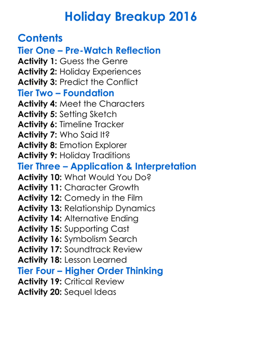 Holiday Breakup 2016 Worksheet Activity Booklet