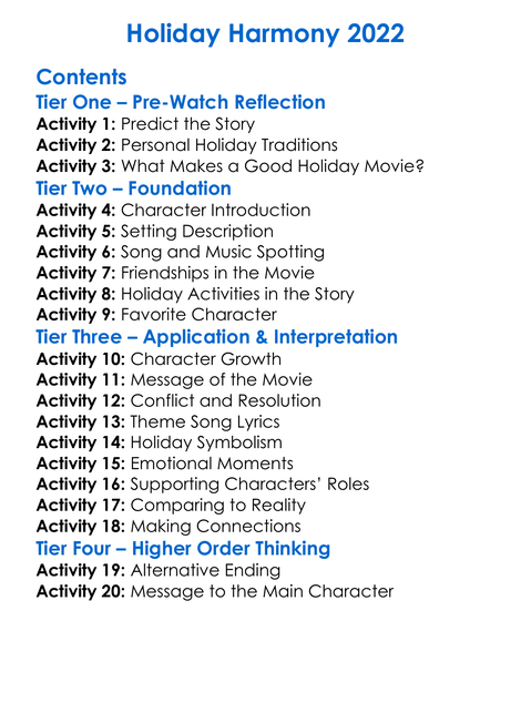 Holiday Harmony 2022 Worksheet Activity Booklet