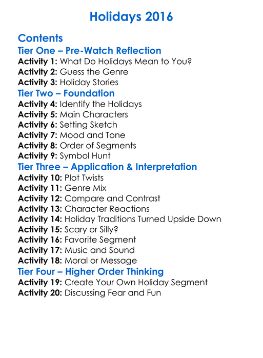 Holidays 2016 Worksheet Activity Booklet