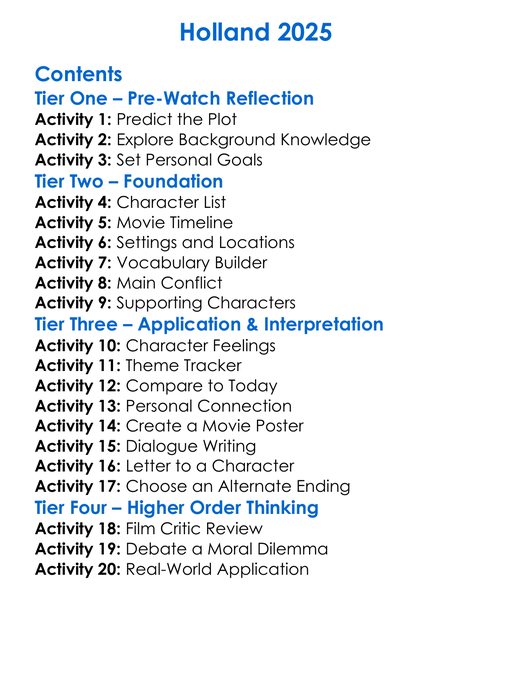Holland 2025 Worksheet Activity Booklet
