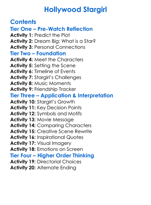 Hollywood Stargirl Worksheet Activity Booklet