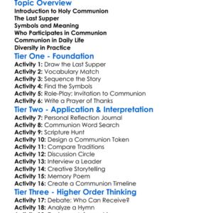 Holy Communion Worksheet Activity Booklet