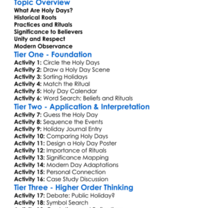 Holy Days And Their Significance Worksheet Activity Booklet