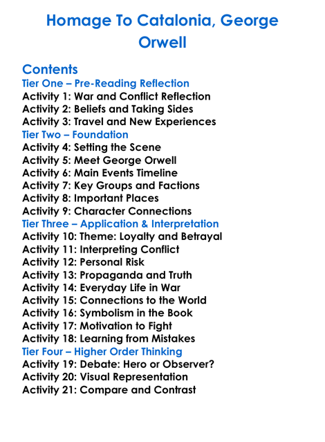 Homage To Catalonia George Orwell Worksheet Activity Booklet
