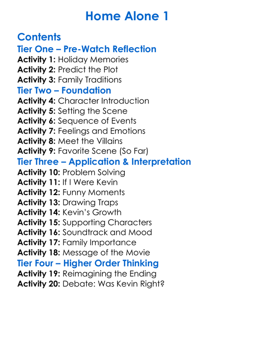 Home Alone 1 Worksheet Activity Booklet