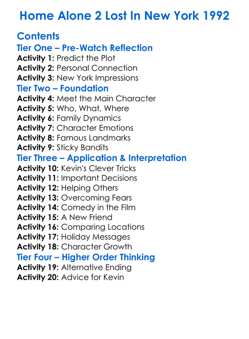 Home Alone 2 Lost In New York 1992 Worksheet Activity Booklet