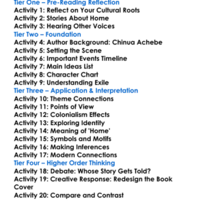 Home And Exile Chinua Achebe Worksheet Activity Booklet