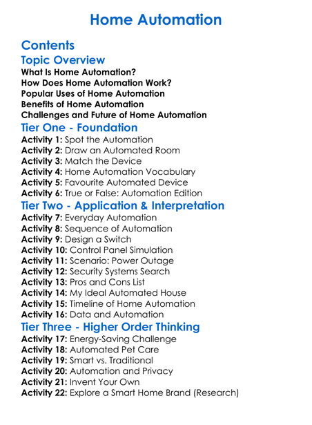Home Automation Worksheet Activity Booklet