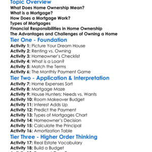 Home Ownership And Mortgages Worksheet Activity Booklet