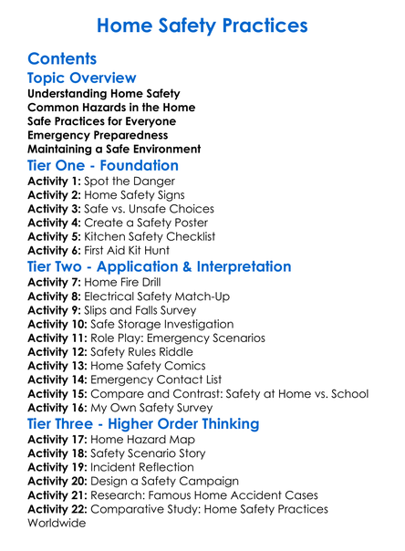 Home Safety Practices Worksheet Activity Booklet