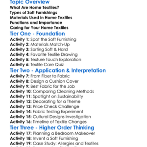 Home Textiles And Soft Furnishings Worksheet Activity Booklet