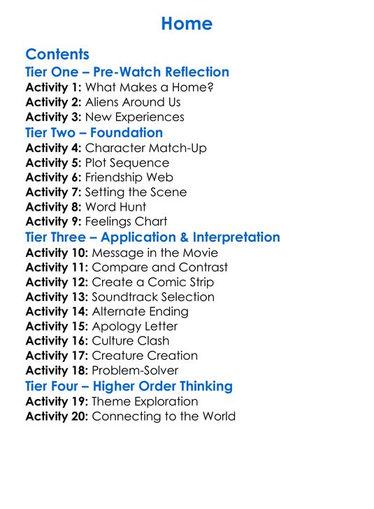Home Worksheet Activity Booklet