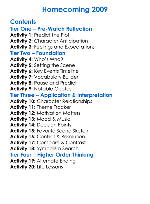Homecoming 2009 Worksheet Activity Booklet