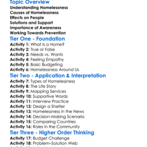 Homelessness Worksheet Activity Booklet