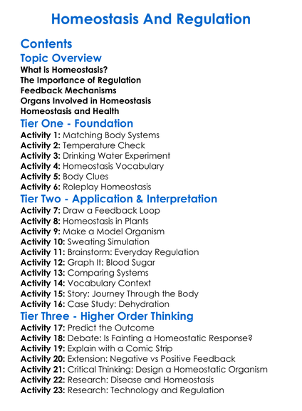 Homeostasis And Regulation Worksheet Activity Booklet
