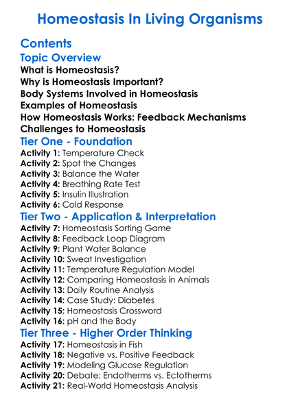 Homeostasis In Living Organisms Worksheet Activity Booklet