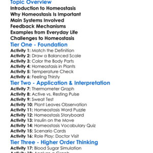 Homeostasis In Living Things Worksheet Activity Booklet