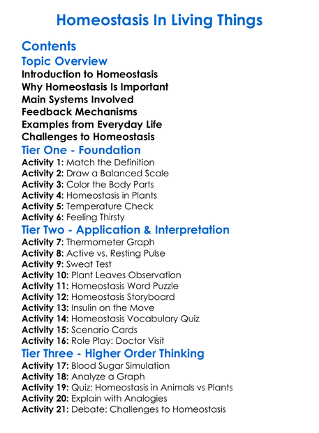 Homeostasis In Living Things Worksheet Activity Booklet