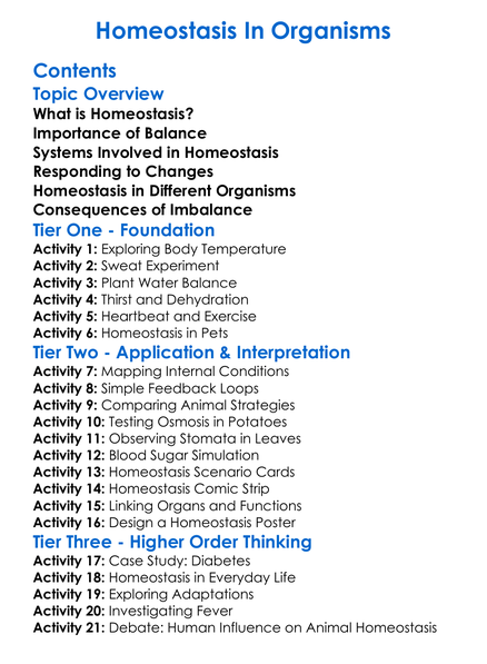 Homeostasis In Organisms Worksheet Activity Booklet