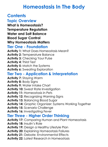 Homeostasis In The Body Worksheet Activity Booklet