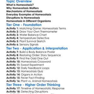 Homeostasis Worksheet Activity Booklet
