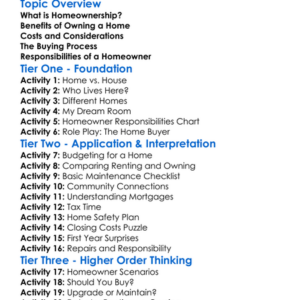 Homeownership Basics Worksheet Activity Booklet