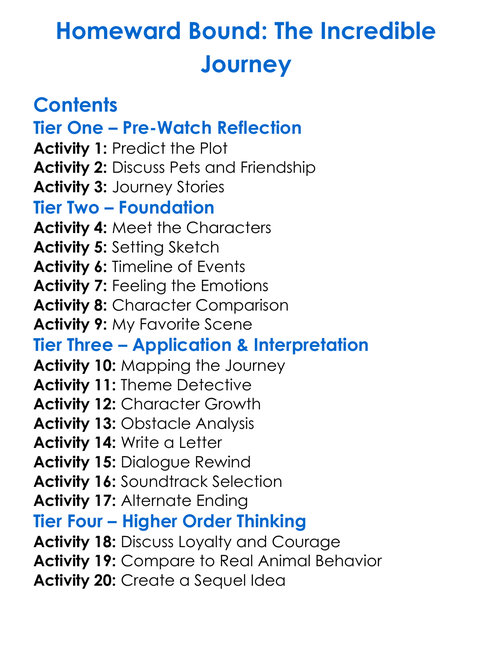 Homeward Bound The Incredible Journey Worksheet Activity Booklet