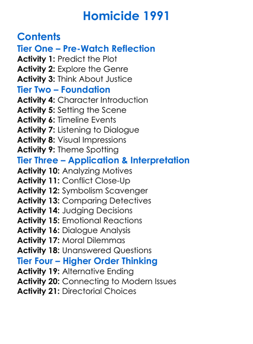 Homicide 1991 Worksheet Activity Booklet