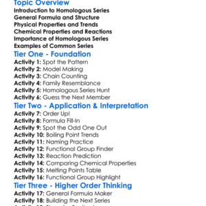 Homologous Series Worksheet Activity Booklet