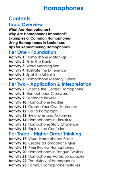 Homophones Worksheet Activity Booklet