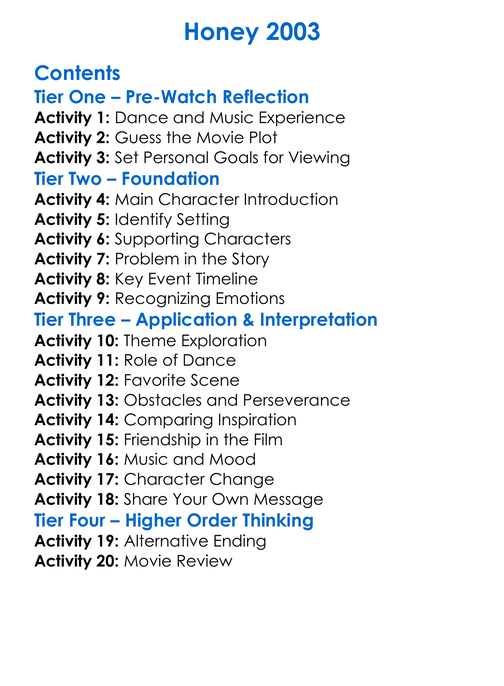 Honey 2003 Worksheet Activity Booklet