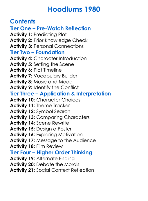 Hoodlums 1980 Worksheet Activity Booklet