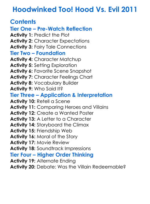 Hoodwinked Too Hood Vs Evil 2011 Worksheet Activity Booklet