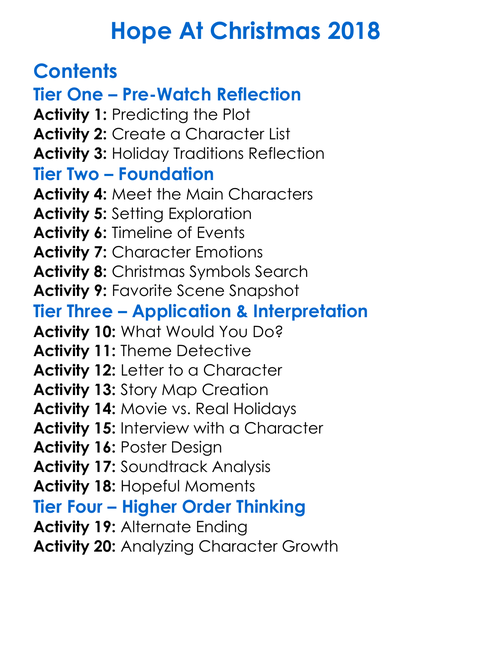 Hope At Christmas 2018 Worksheet Activity Booklet