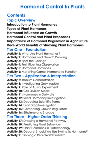 Hormonal Control In Plants Worksheet Activity Booklet