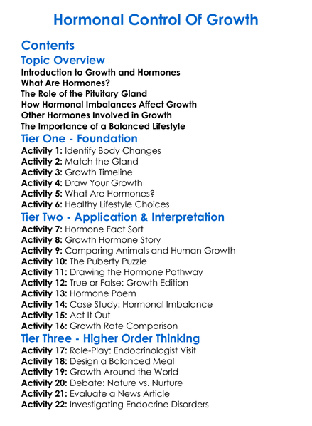 Hormonal Control Of Growth Worksheet Activity Booklet