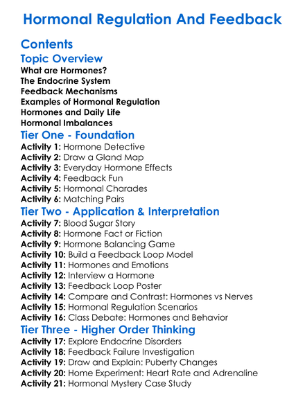 Hormonal Regulation And Feedback Worksheet Activity Booklet