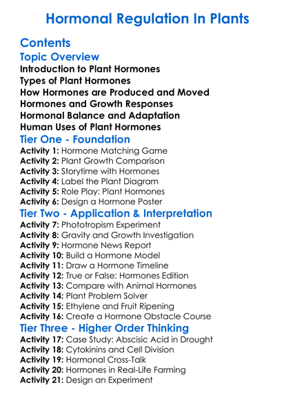 Hormonal Regulation In Plants Worksheet Activity Booklet