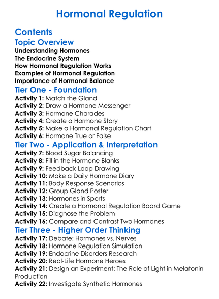 Hormonal Regulation Worksheet Activity Booklet