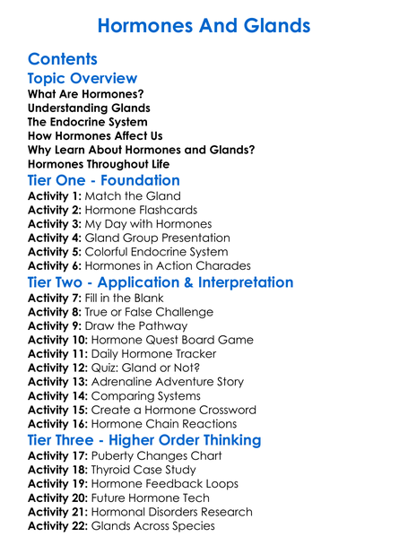 Hormones And Glands Worksheet Activity Booklet