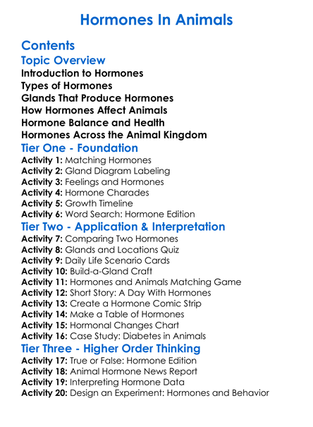 Hormones In Animals Worksheet Activity Booklet