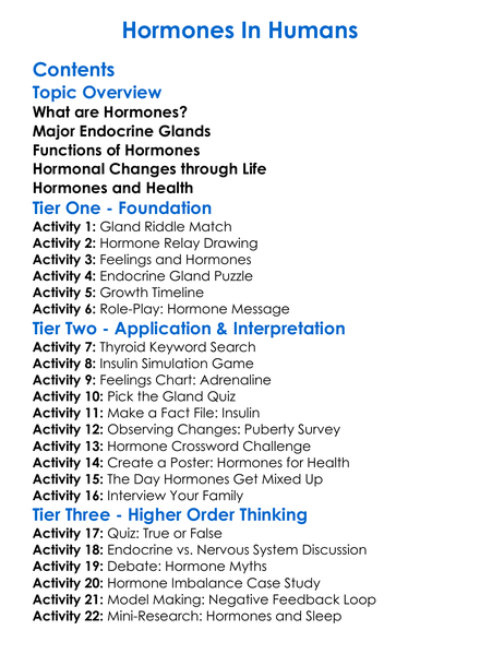 Hormones In Humans Worksheet Activity Booklet
