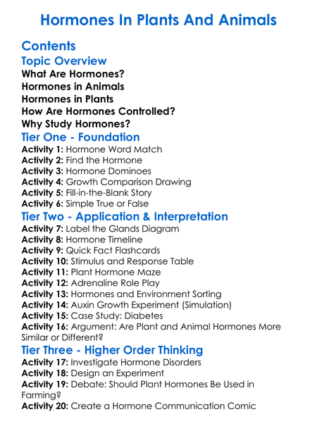 Hormones In Plants And Animals Worksheet Activity Booklet