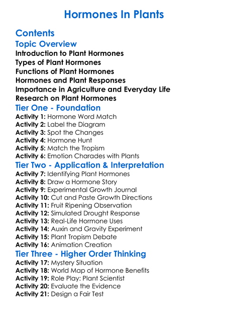 Hormones In Plants Worksheet Activity Booklet