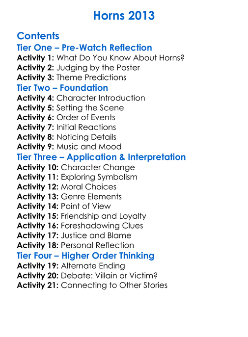 Horns 2013 Worksheet Activity Booklet