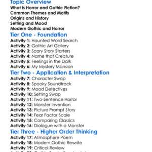 Horror And Gothic Fiction Worksheet Activity Booklet