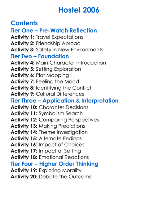 Hostel 2006 Worksheet Activity Booklet