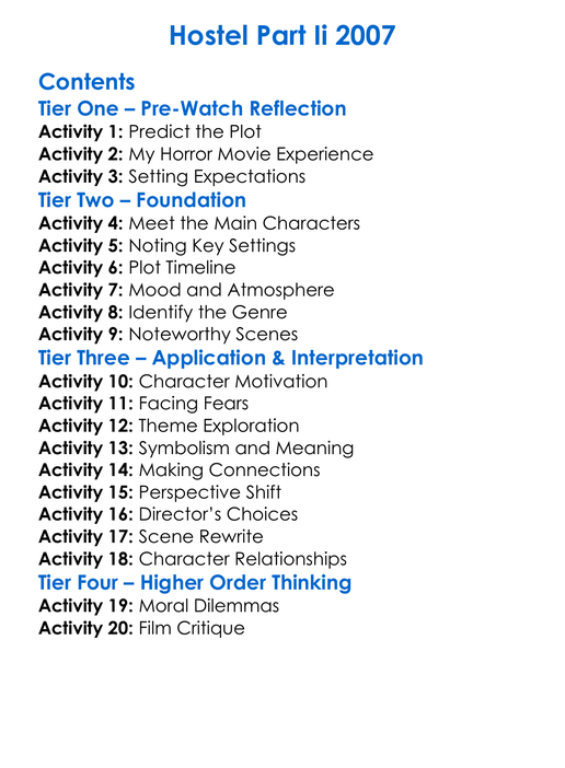 Hostel Part Ii 2007 Worksheet Activity Booklet