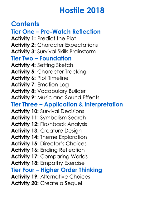 Hostile 2018 Worksheet Activity Booklet