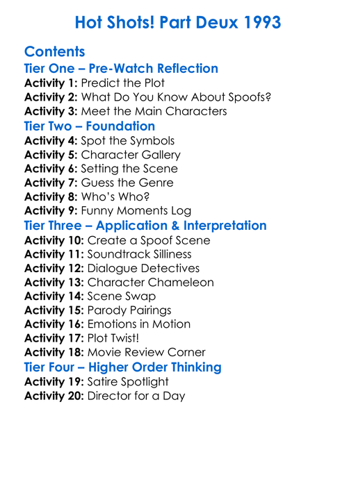 Hot Shots Part Deux 1993 Worksheet Activity Booklet